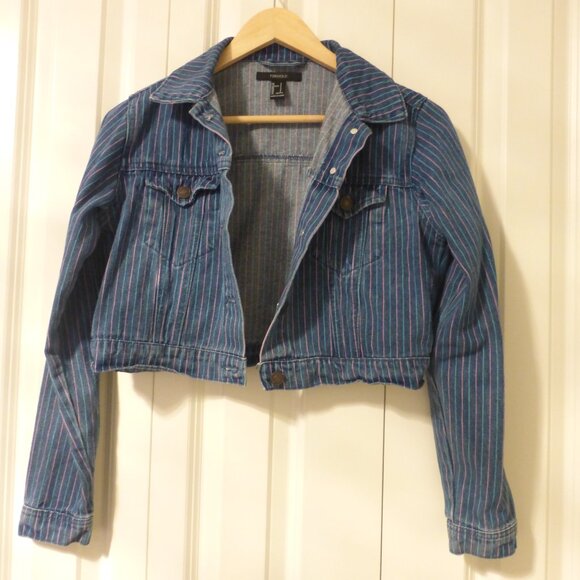 FOREVER 21 blue and pink pinstripe denim jacket and skirt set - Picture 6 of 15